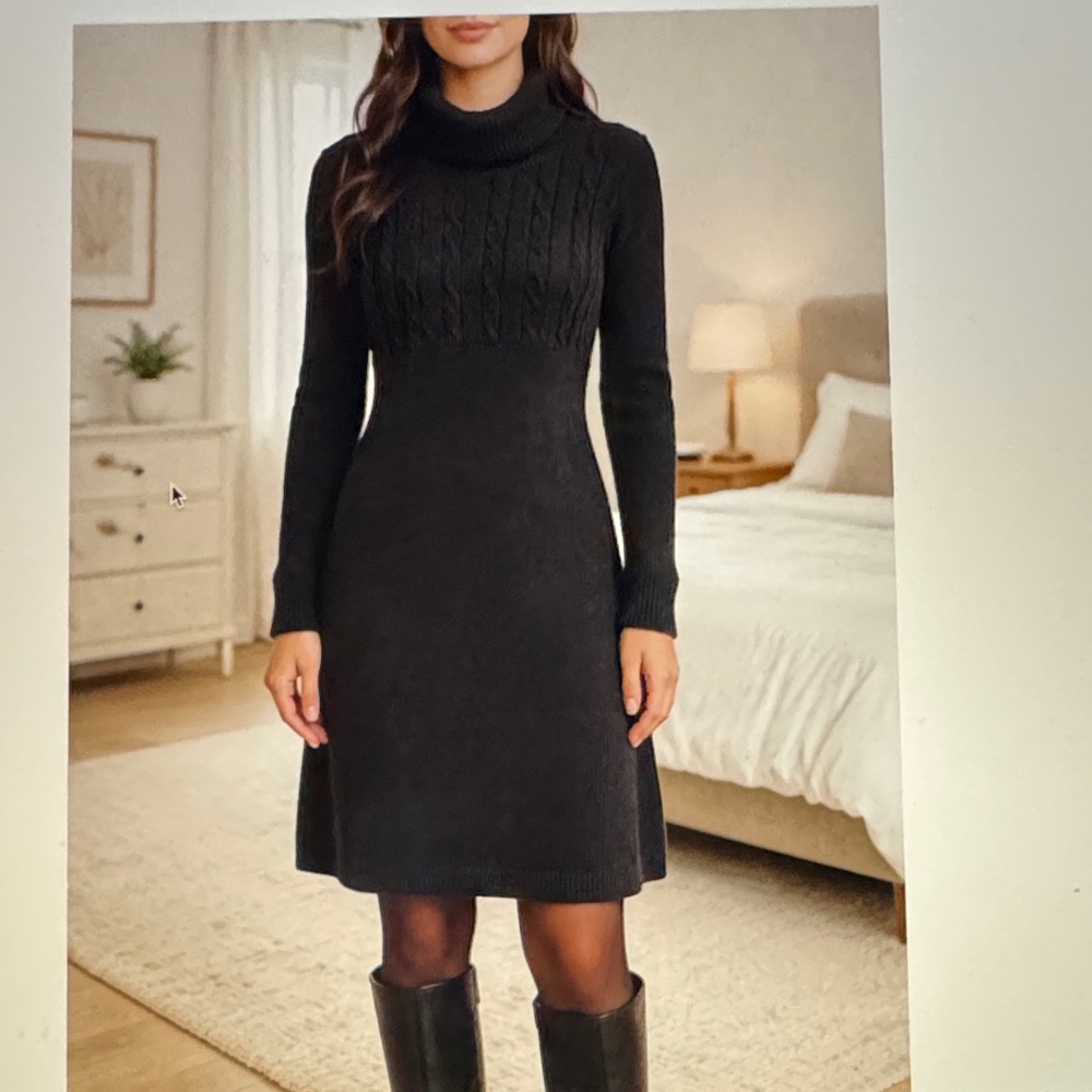So Wear It Declare It Black Knit Turtleneck Dress. Size Large. NWOT
